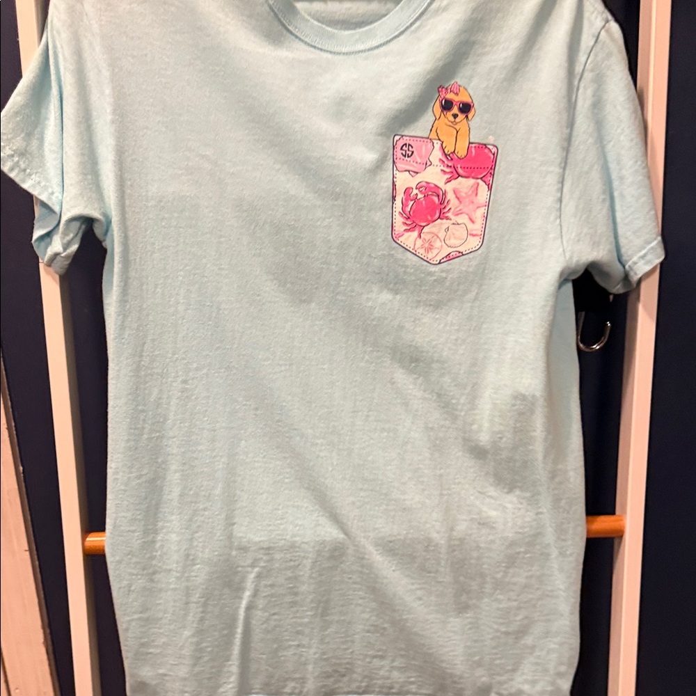 Simply Southern Light Blue Kids Tee with Pink Graphic